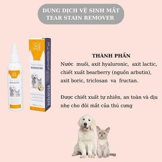 Dung dịch vệ sinh mắt chó mèo Tear Stain Remover M-pets chai 118ml loại bỏ ghèn bụi bẩn vi khuẩn