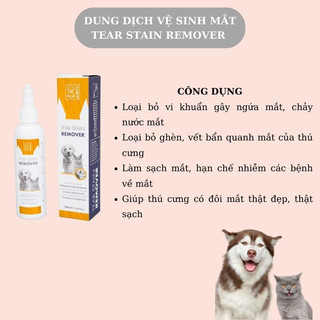 Dung dịch vệ sinh mắt chó mèo Tear Stain Remover M-pets chai 118ml loại bỏ ghèn bụi bẩn vi khuẩn