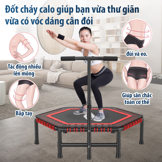 BG-Sàn nhún tập thể dục Trampoline khung thép mẫu mới nhất có tay bám an toàn , Đệm nhún lò xo dành cho mọi lứa tuổi