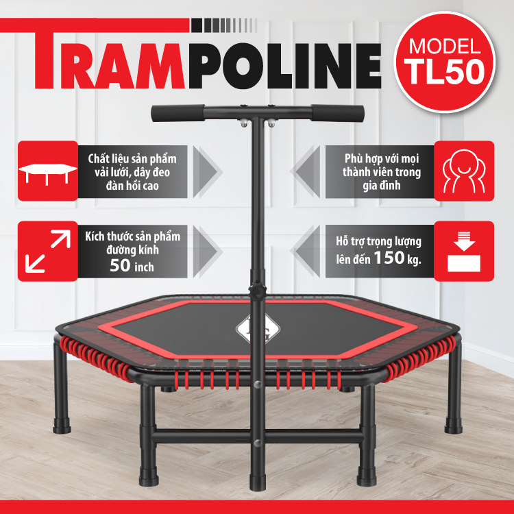 Ảnh BG Sàn nhún lò xo Trampoline 50inch màu ngẫu nhiên cao cấp Thái Lan dành cho mọi lứa tuổi 2