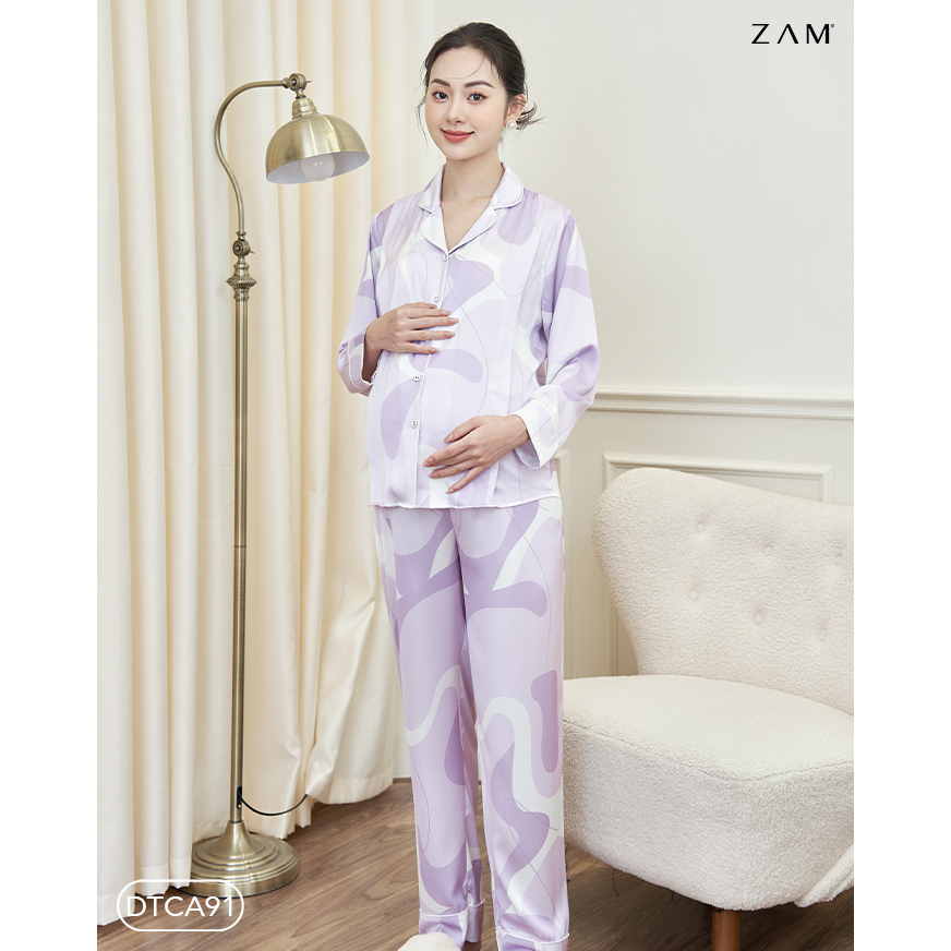 Bộ ngủ satin ZAM – DTCA91 – Áo ngắn tay quần dài bầu và sau sinh