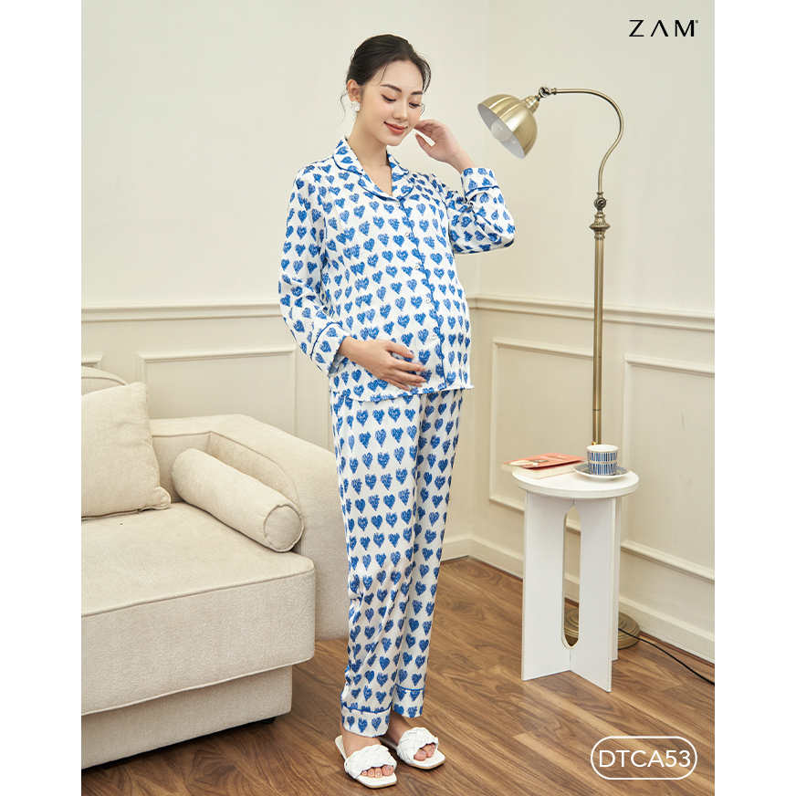 Bộ ngủ satin ZAM – DTCA53 – Áo dài tay quần dài bầu và sau sinh