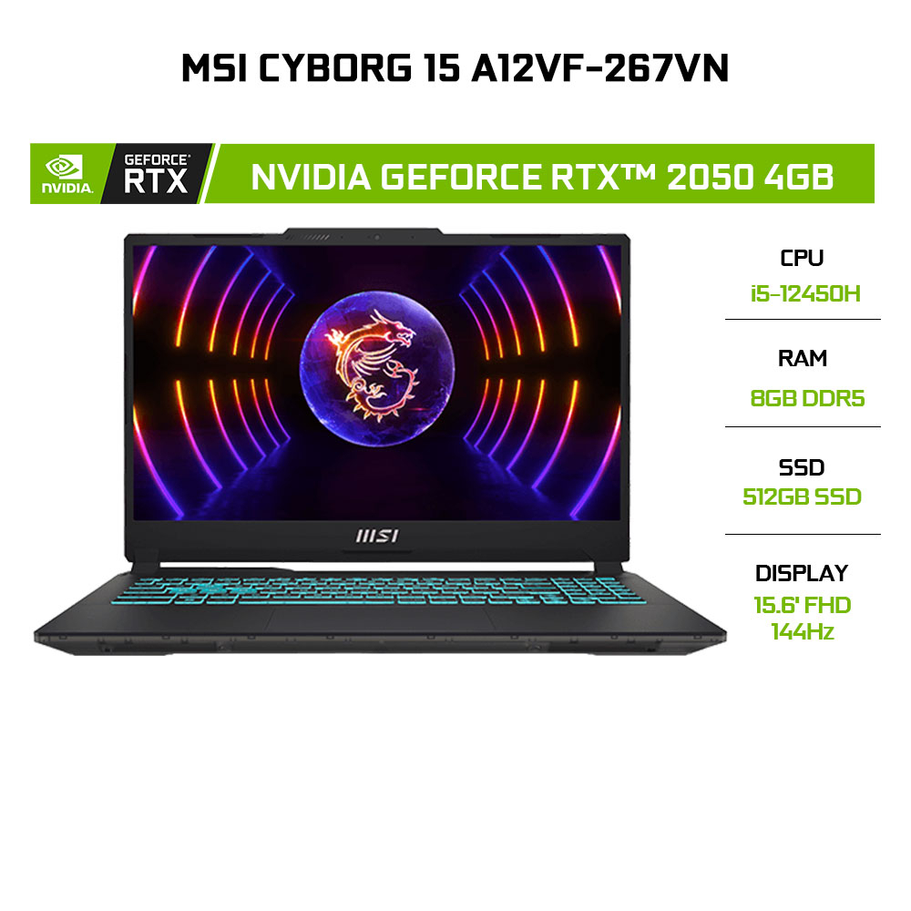 Laptop MS Cyborg 15 A12UCX-281VN i5-12450H 8G 512G RTX 2050 4G 15.6