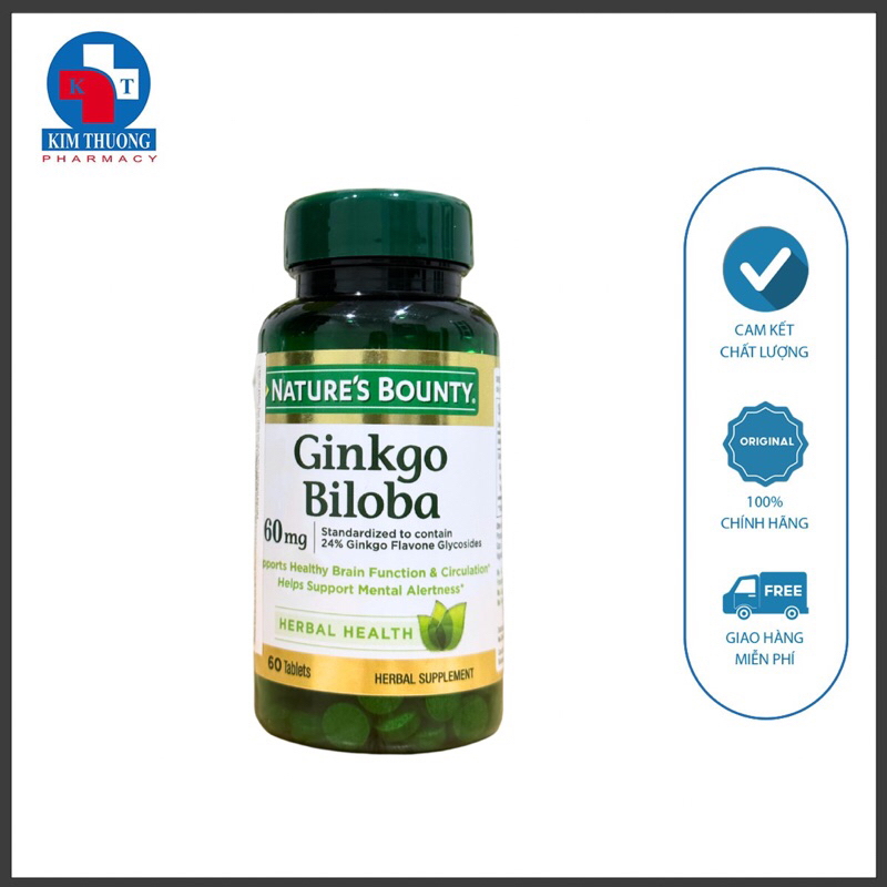 Viên uống Nature’s Bounty Ginkgo Biloba 60mg 60 viên dạng viên nén Hổ