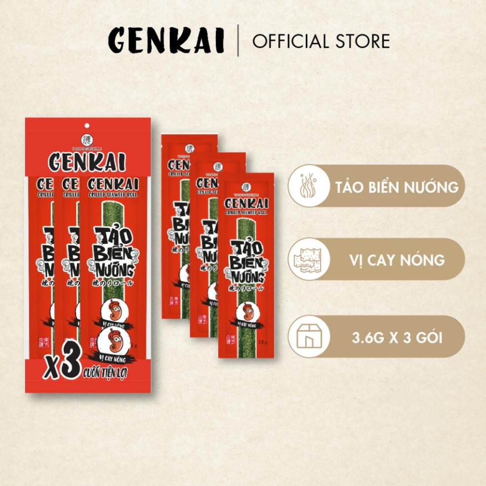 Rong Biển Ăn Liền Nướng Cuộn GENKAI Vị Tự nhiên/Cay gói 10.8g (3.6g x 3 ...