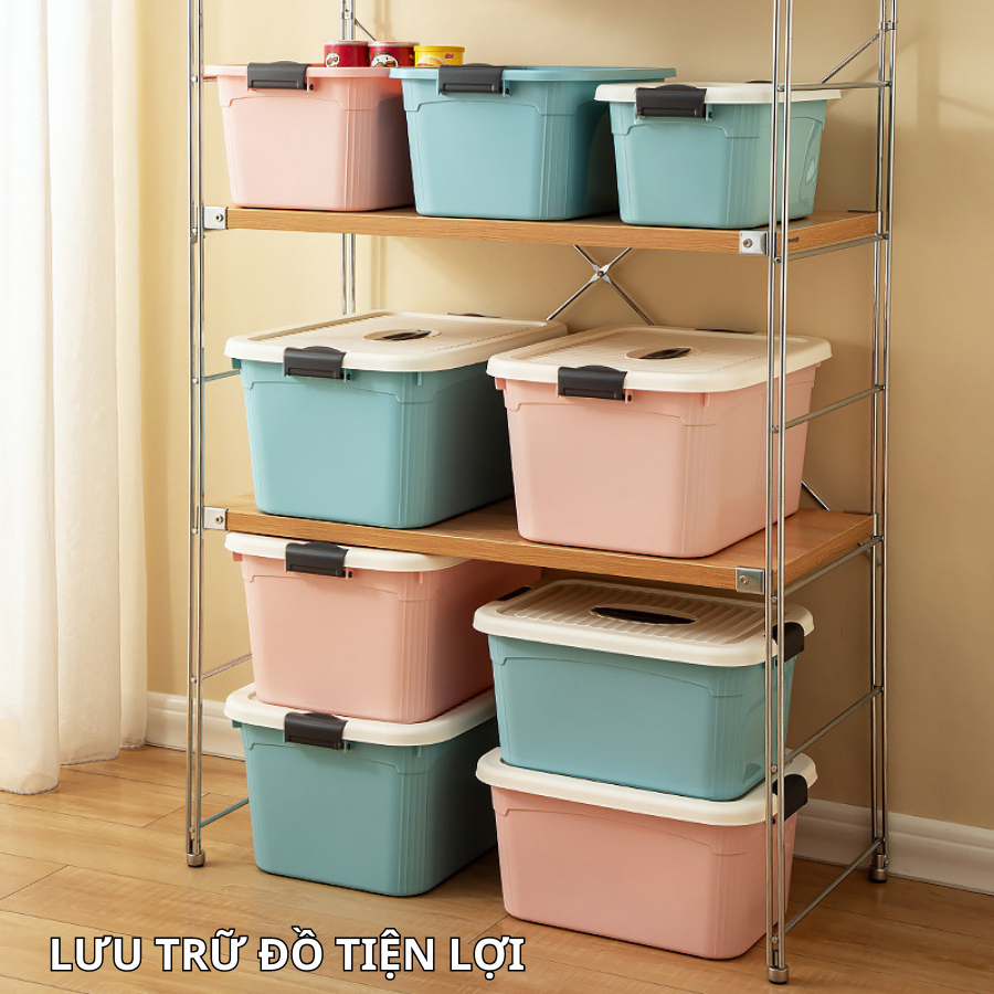 Thùng Nhựa Đựng Đồ Đa Năng Enoda Home, 2 Màu Sắc, 4 Kích Thước Nắp Cài Chắc Chắn Q100