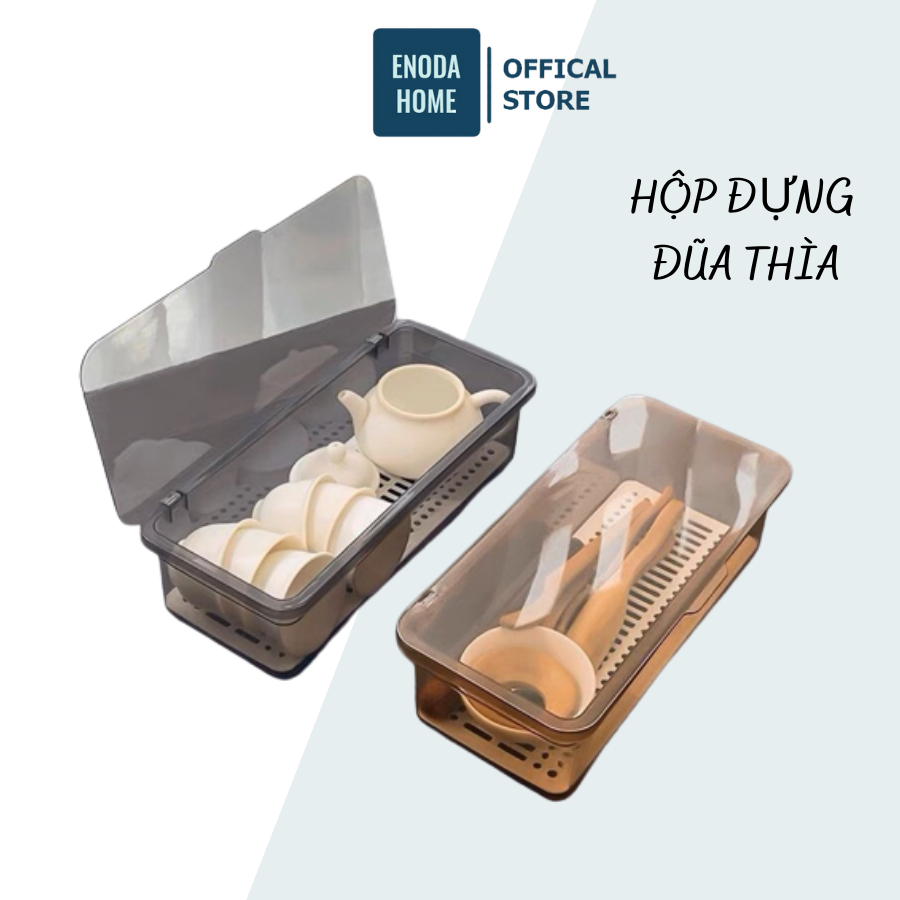 Hộp Đựng Đũa Thìa Enoda Home, Có Nắp Đậy Kín Chống Bụi, Size Lớn Dài 28cm Phù Hợp Mọi Loại Đũa P016