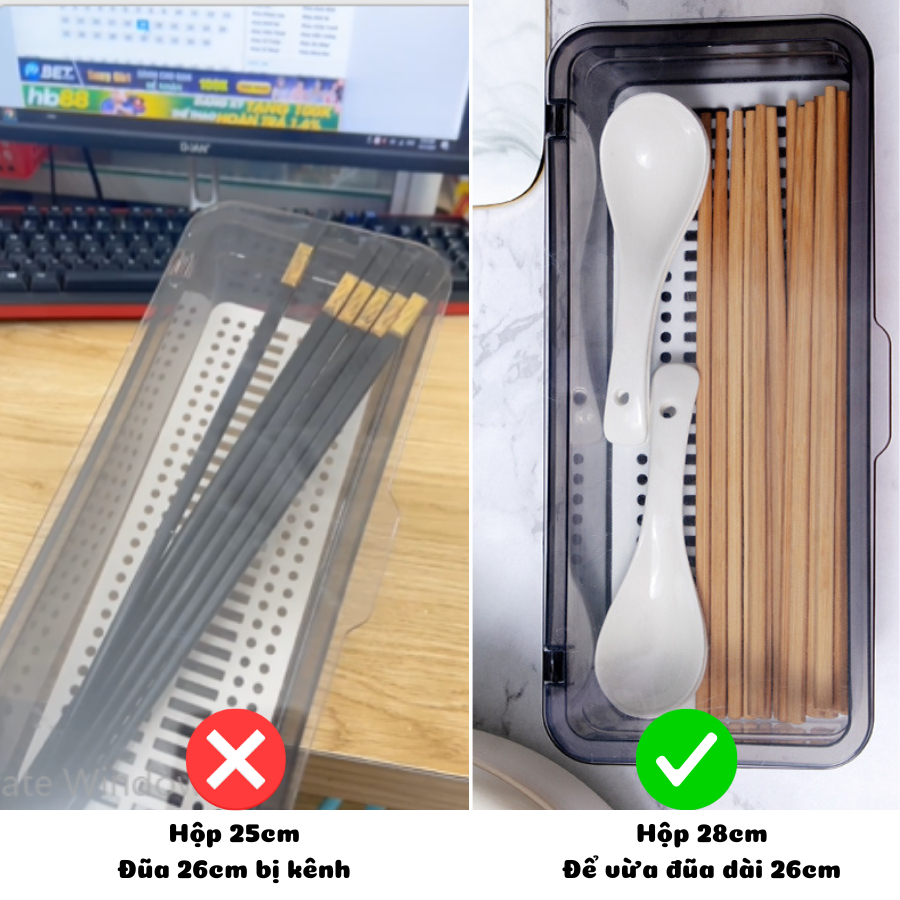Hộp Đựng Đũa Thìa Enoda Home, Có Nắp Đậy Kín Chống Bụi, Size Lớn Dài 28cm Phù Hợp Mọi Loại Đũa P016
