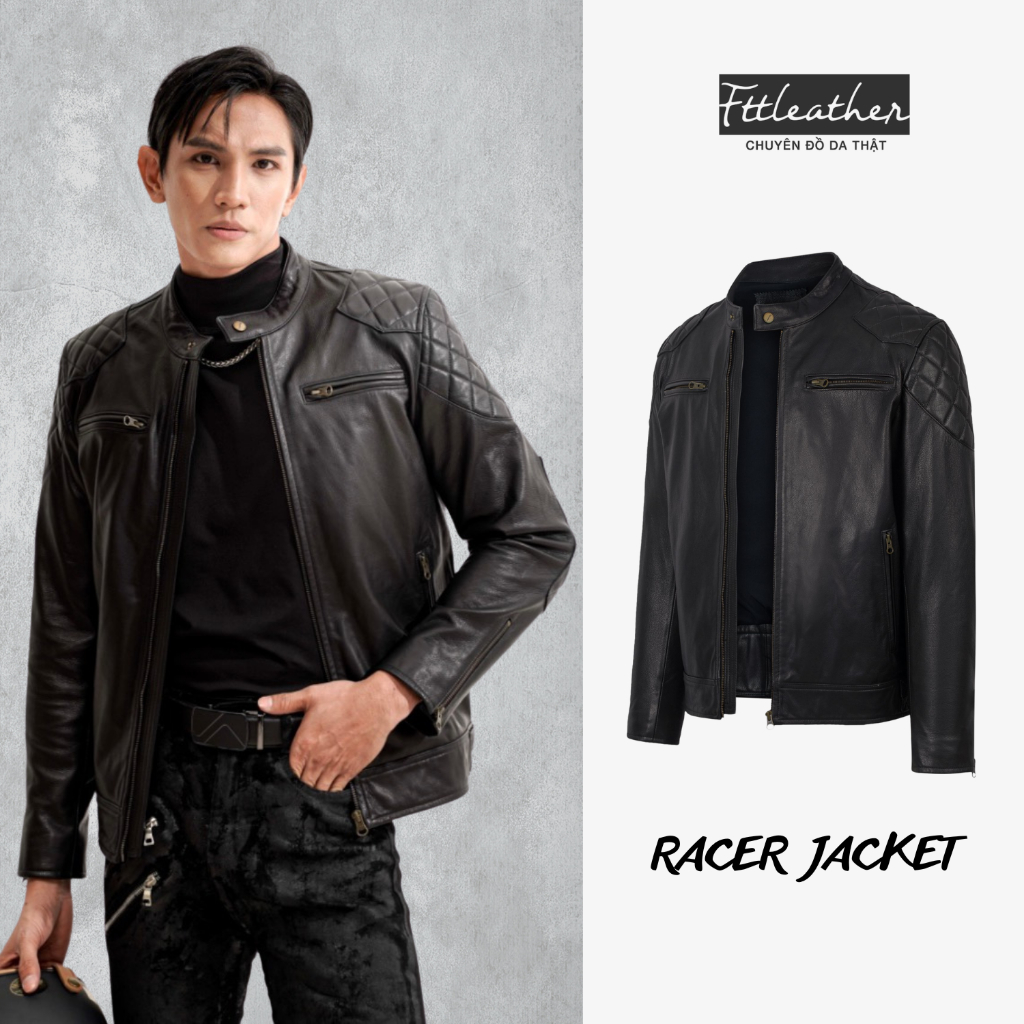 Áo khoác da nam FTT Leather Motor Jacket da dê hai khóa ngực trần trám vai 100% da thật
