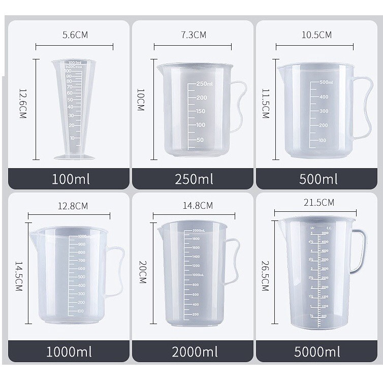 Ca - Ly Đong Định Lượng Có Nắp Đậy Pha Chế Bằng Nhựa Chia Vạch - đủ size