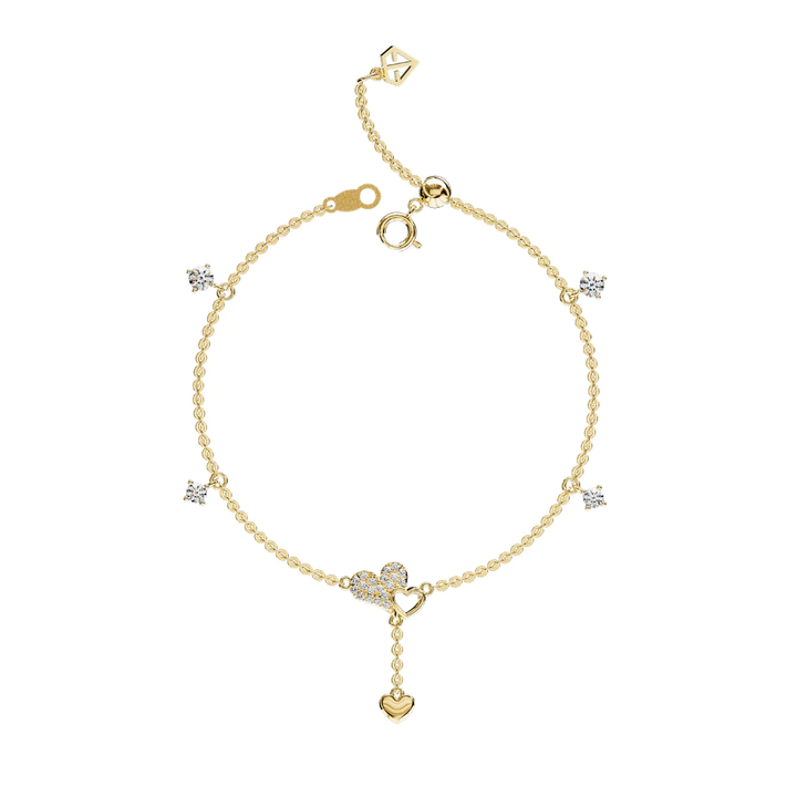 Lắc Tay Vàng Tây LLF240 Thiết Kế Họa Tiết Trái Tim Dáng Rơi Đính Đá CZ Lấp Lánh Huy Thanh Jewelry
