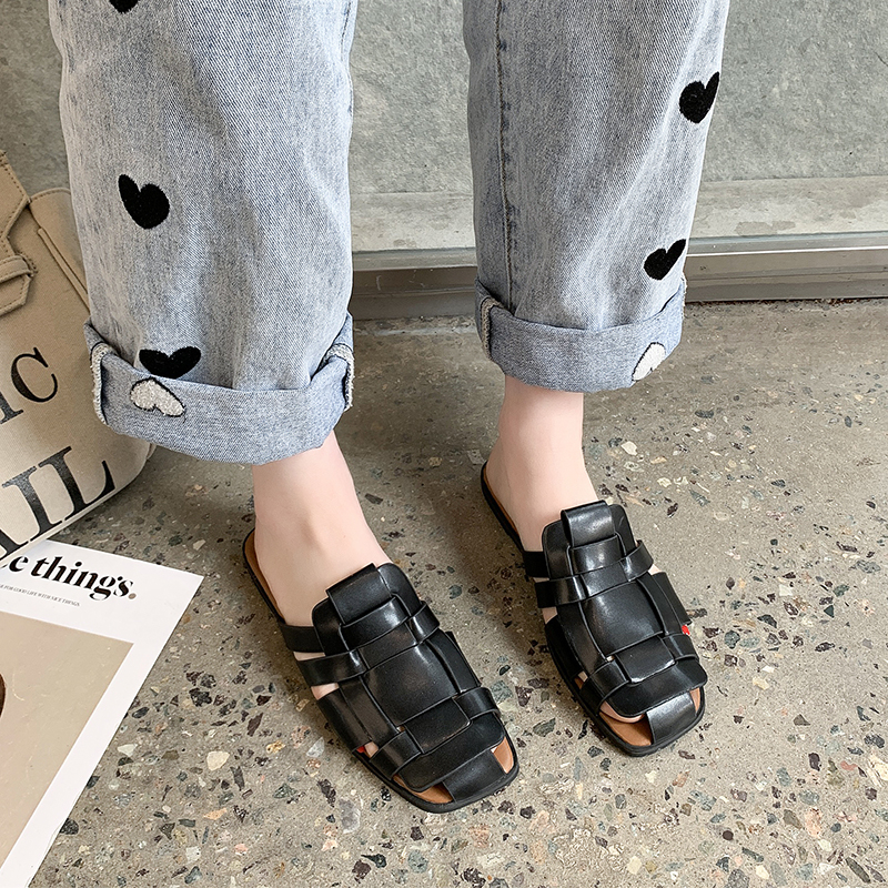 JINxCHOY SHOES Thời trang Dệt thoi Hollow Muller PU Da Phụ nữ Dép