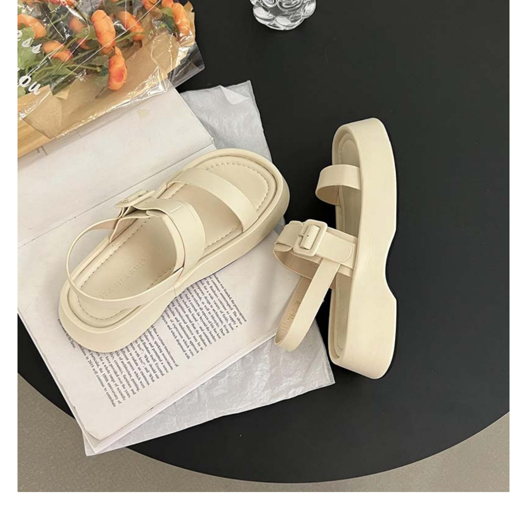 JINxCHOY SHOES Mùa hè 4CM Dép đế dày Vintage Casual La Mã Sandals Thời trang đơn giản màu 100 đáp ứng sinh viên hàng ngày bên ngoài mang dép mát