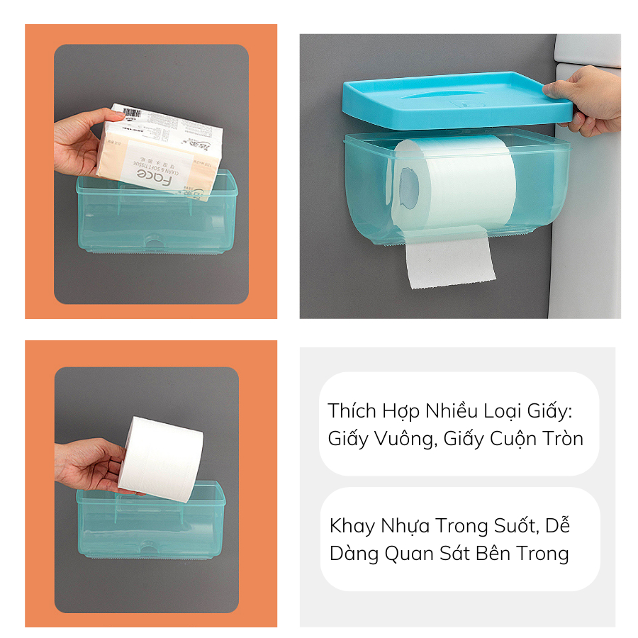 Hộp Đựng Giấy Vệ Sinh, Giấy Vuông Enoda Home Dán Tường Chắc Chắn, Nắp Đậy Chống Nước F006