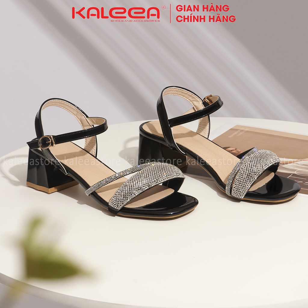 Giày sandal cao gót nữ 5p KALEEA H10 thiết kế quai đính đá sang trọng hai màu đen trắng