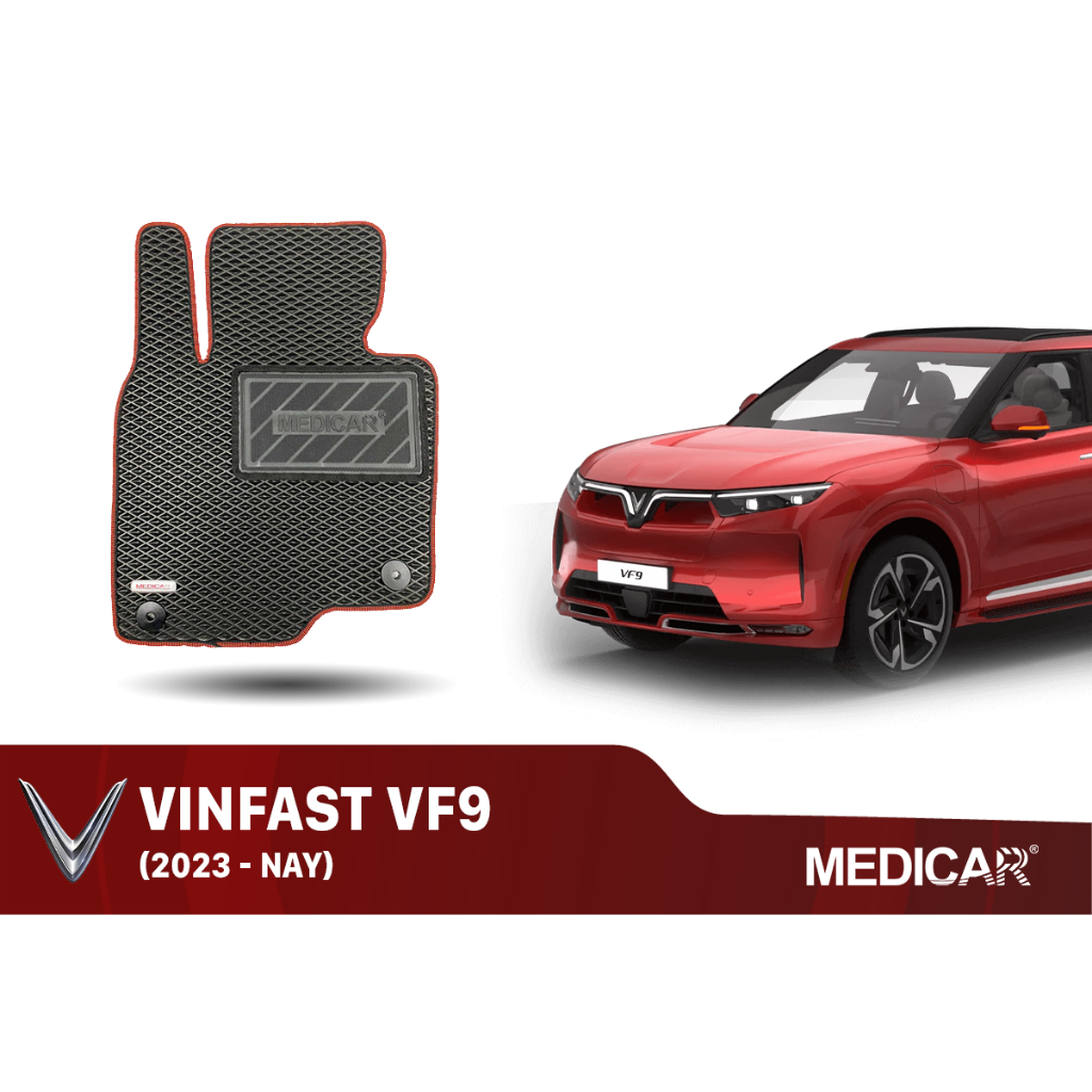Thảm lót sàn ô tô Vinfast VF9 2023 (bản 6 chỗ) Medicar - thảm sàn sang trọng, dễ vệ sinh, chống trơn trượt, vừa khít xe