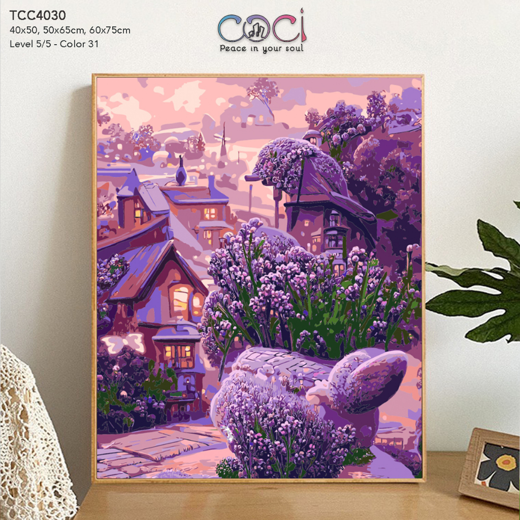 Tranh tô màu theo số tiên cảnh COCI ngôi làng màu tím hoa lavender TCC4030 có kèm khung
