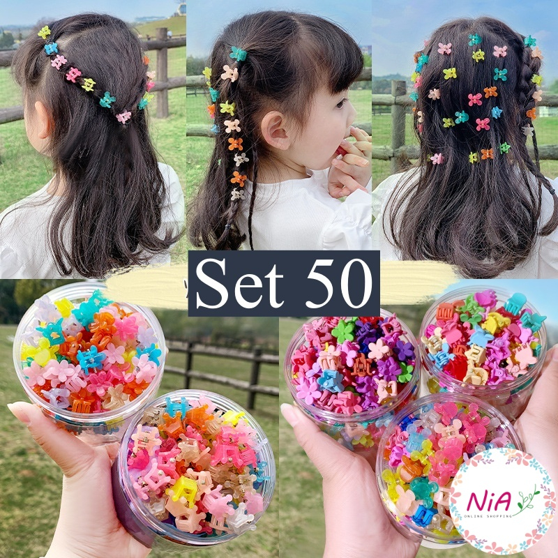 Set 50 Kẹp Càng Cua Mini Nhiều Hình Xinh Xắn Phụ Kiện Tóc Cho Bé Empoli