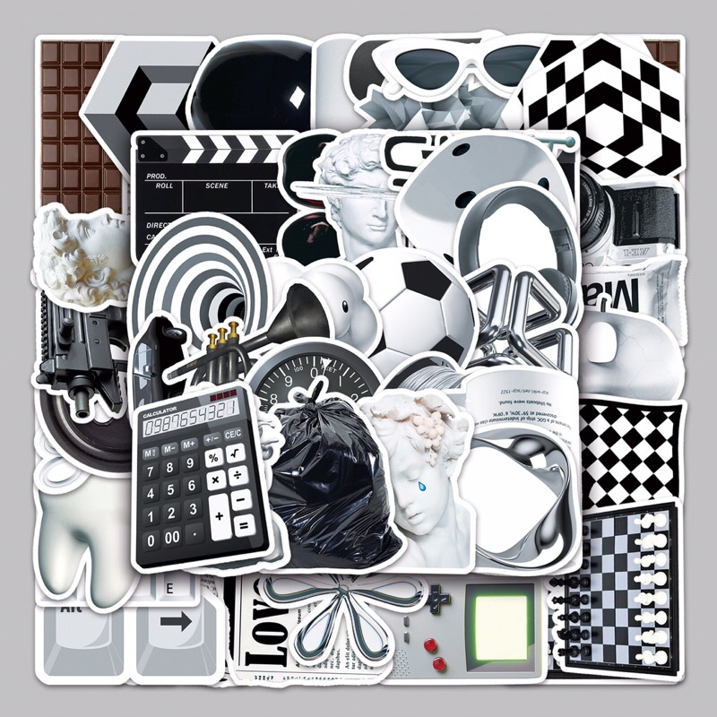 Set 50 Sticker hình dán TONE TRẮNG ĐEN Nhiều Hình, Dán Laptop, Điện ...