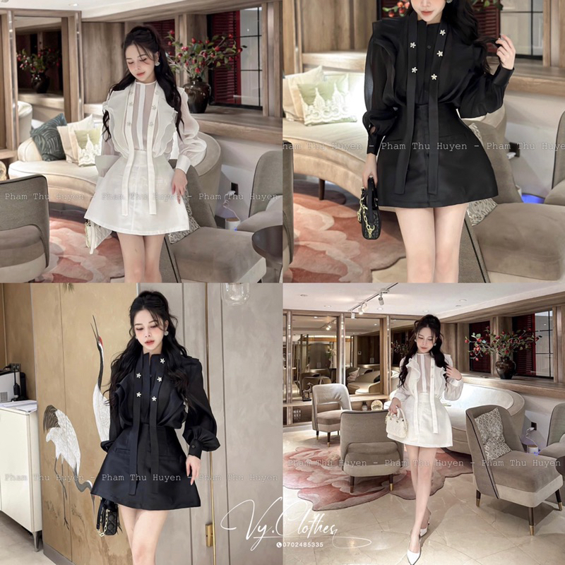 (HÀNG Y ẢNH 100%) Set áo sơ mi tơ bèo ngực kèm chân váy tafta - 𝐕𝐘.𝐂𝐋𝐎𝐓𝐇𝐄𝐒 𝐂𝐇𝐔𝐘𝐄̂𝐍 𝐇𝐀̀𝐍𝐆 𝐐𝐔𝐀̉𝐍𝐆 𝐂𝐇𝐀̂𝐔 𝐂𝐇𝐈́𝐍𝐇 𝐇𝐈𝐄̣̂𝐔