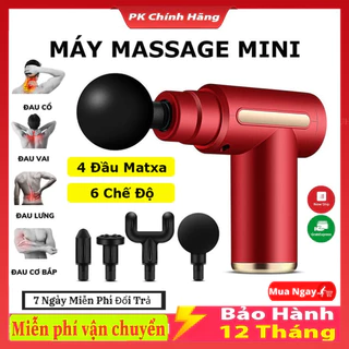 Máy massage cầm tay mini - Súng massage cầm tay đấm lưng mát xa trị liệu cổ vai gáy 4 đầu 6 chế độ, hàng tốt.