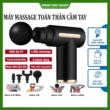 Máy massage cầm tay mini - Súng massage cầm tay đấm lưng mát xa trị liệu cổ vai gáy 4 đầu 6 chế độ, hàng tốt.