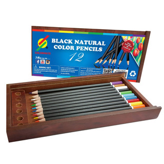 Bút chì màu hộp gỗ thân đen 12 màu, bút màu, màu vẽ - COLORMATE