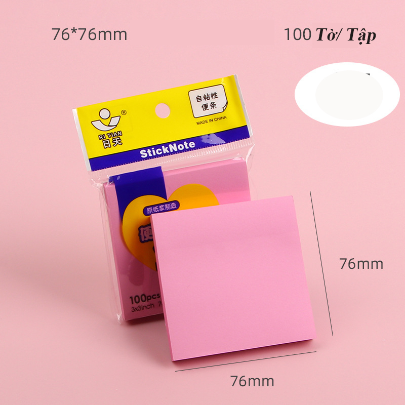 Set 100 tờ giấy ghi chú, giấy note nhiều màu sắc size 76*76mm có keo ...