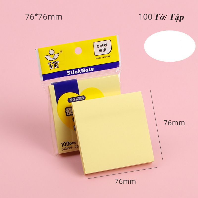Set 100 tờ giấy ghi chú, giấy note nhiều màu sắc size 76*76mm có keo ...