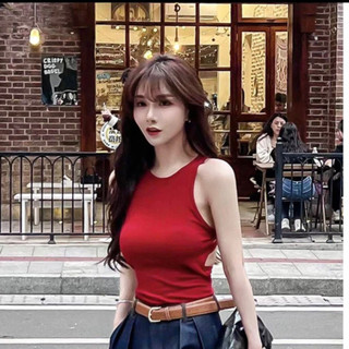 Áo ba lỗ khoét vai dây chéo hở lưng sexy có mút ngực - Áo tanktop nữ thun tăm mềm mát khoét vai dáng dài bra thun