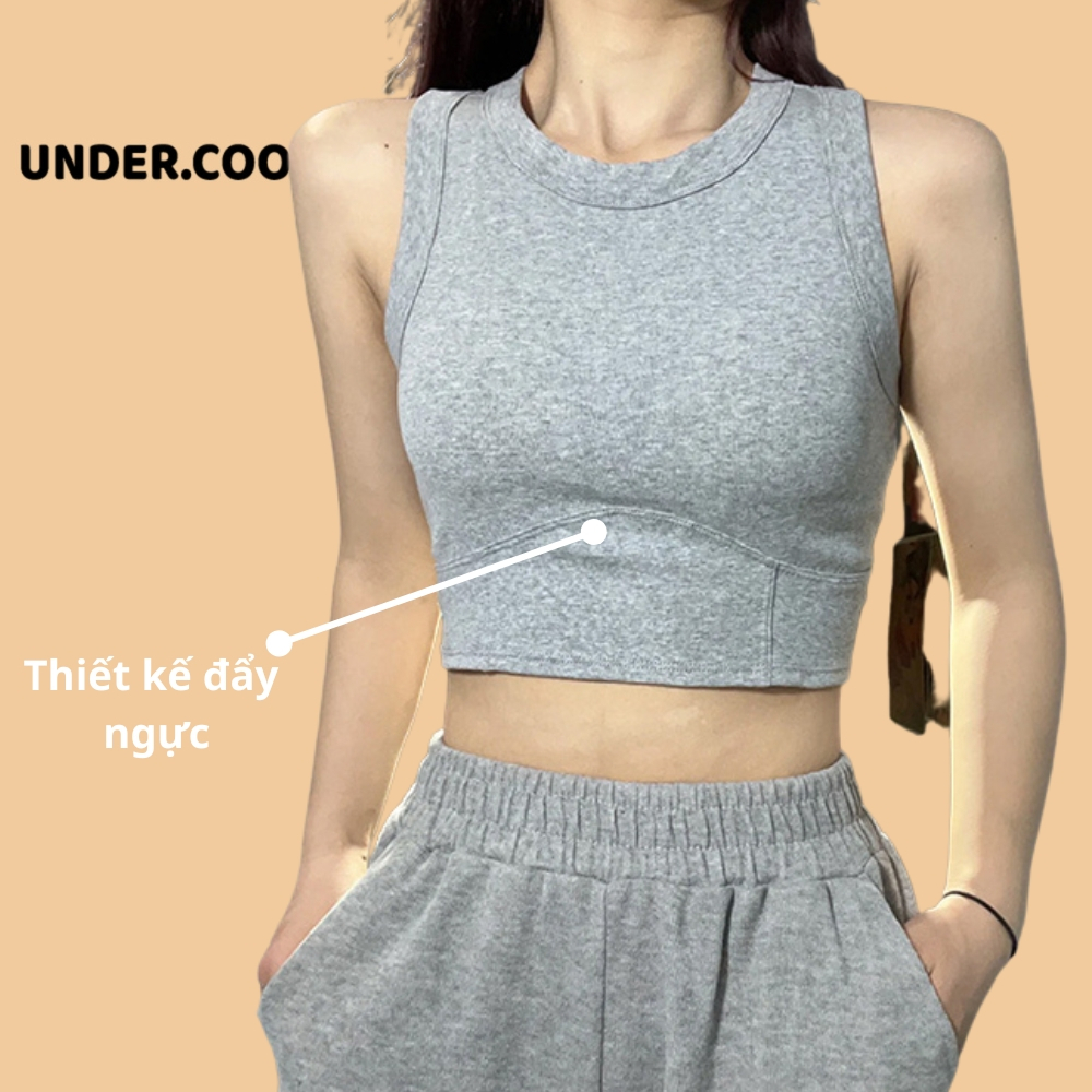 Áo croptop ba lỗ ngược UNDERCOOL cổ cao chất cotton dầy co dãn tốt, mặc tôn dáng, đen, trắng, xám, tím, trắng ABL08