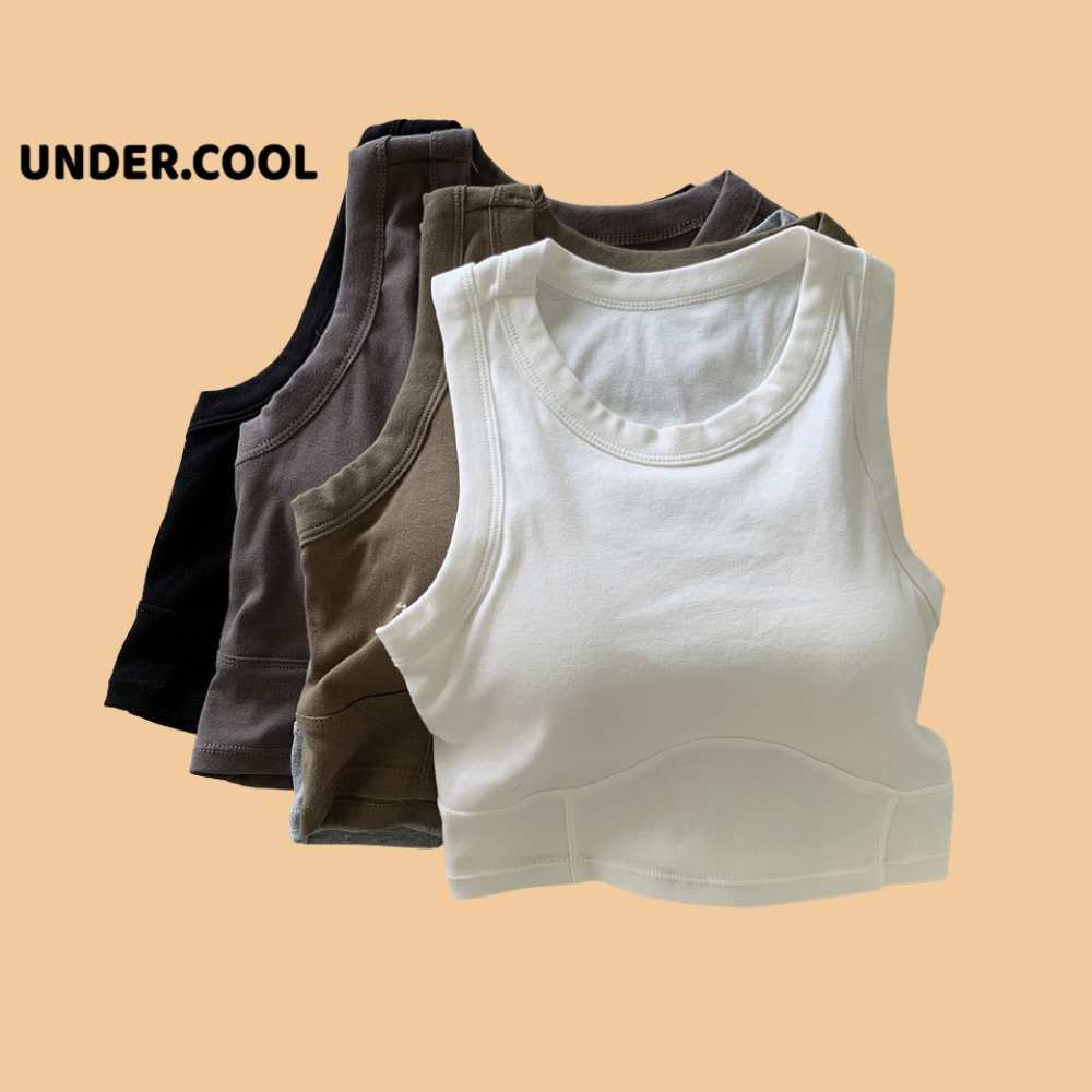 Áo croptop ba lỗ ngược UNDERCOOL cổ cao chất cotton dầy co dãn tốt, mặc tôn dáng, đen, trắng, xám, tím, trắng ABL08