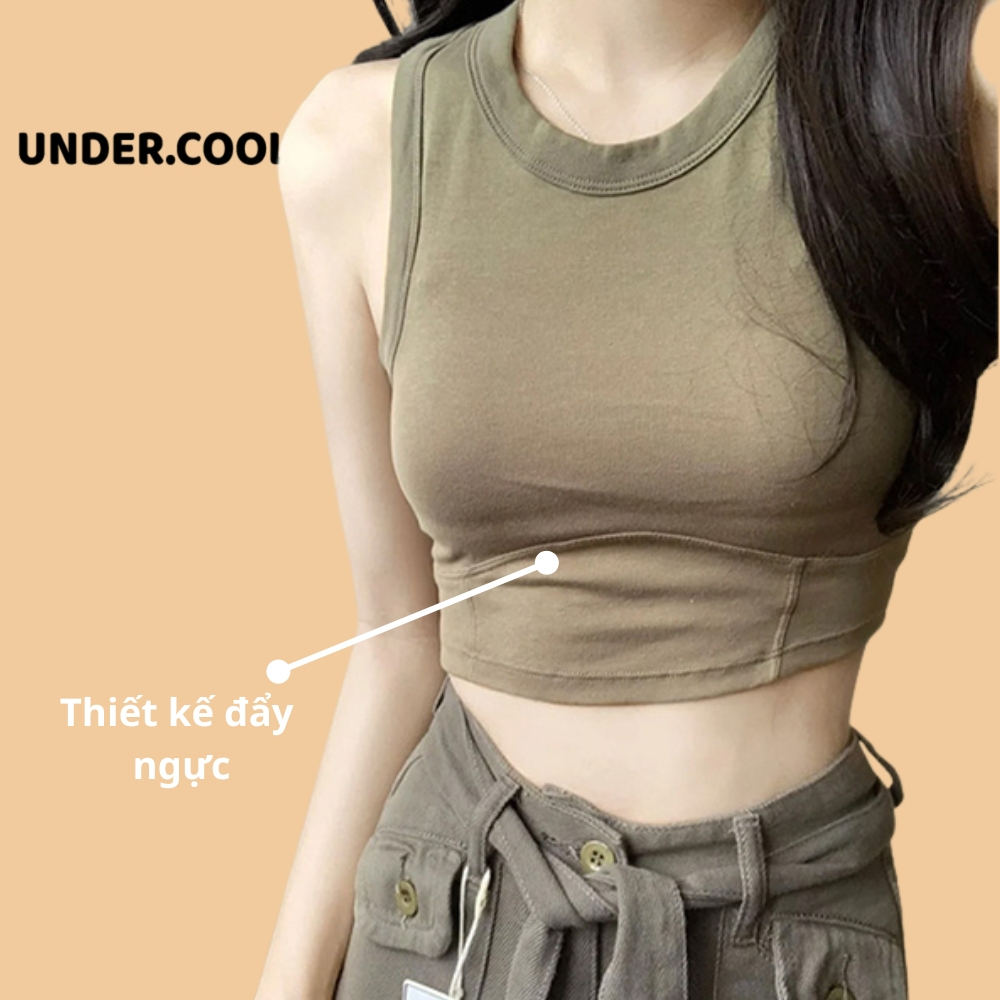 Áo croptop ba lỗ ngược UNDERCOOL cổ cao chất cotton dầy co dãn tốt, mặc tôn dáng, đen, trắng, xám, tím, trắng ABL08