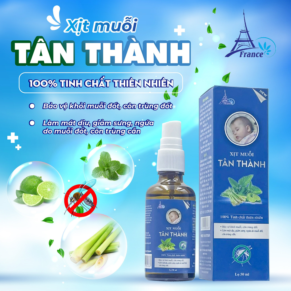 [AN TOÀN CHO BÉ] Xịt Muỗi Tân Thành 100% Thiên Nhiên Làm Dịu Nhẹ Giảm Sưng Ngứa Do Côn Trùng Đốt
