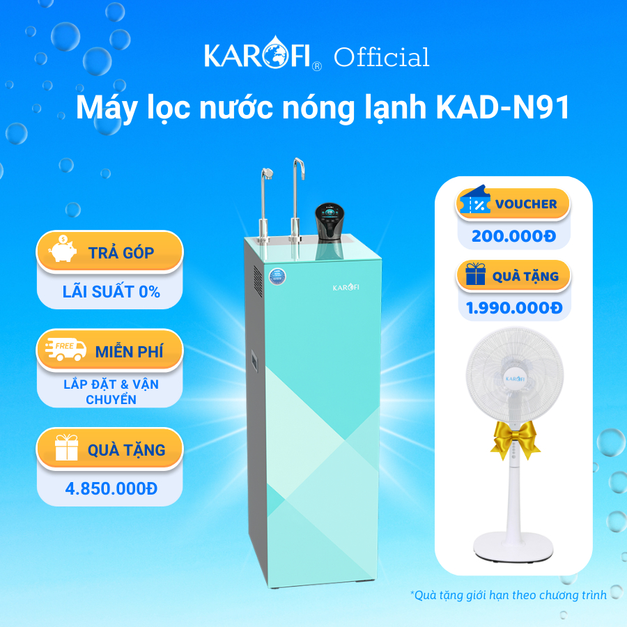 Máy lọc nước nóng lạnh Karofi KAD-N91 công nghệ VoiceCall - Lắp đặt toàn quốc