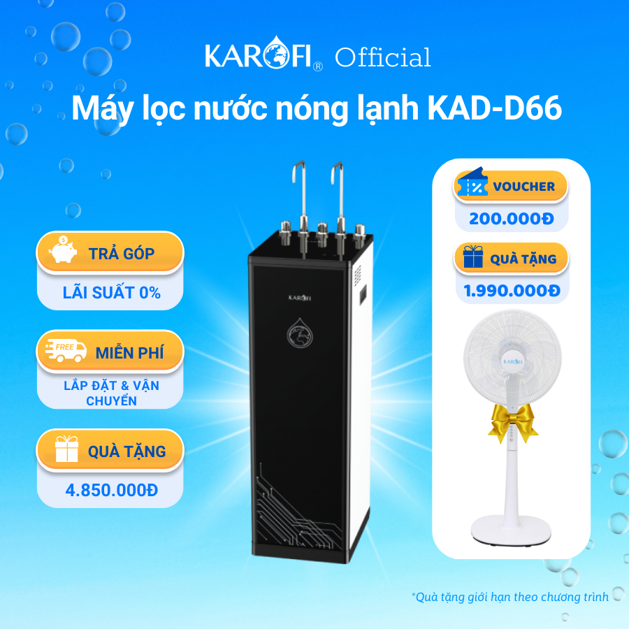 Máy lọc nước nóng lạnh 11 lõi chính hãng Karofi KAD-D66, màng RO Mỹ - Bảo hành 36 tháng