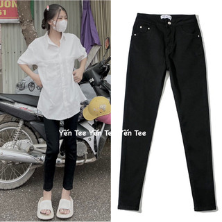 Quần jeans ôm đen 1 cúc  Yến Tee , cạp siêu cao tôn dáng #8800