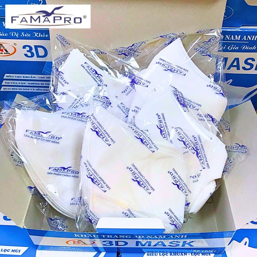 Ảnh Hộp 50 Chiếc khẩu trang 3D quai vải Famapro sản xuất theo công nghệ Nhật Bản 2