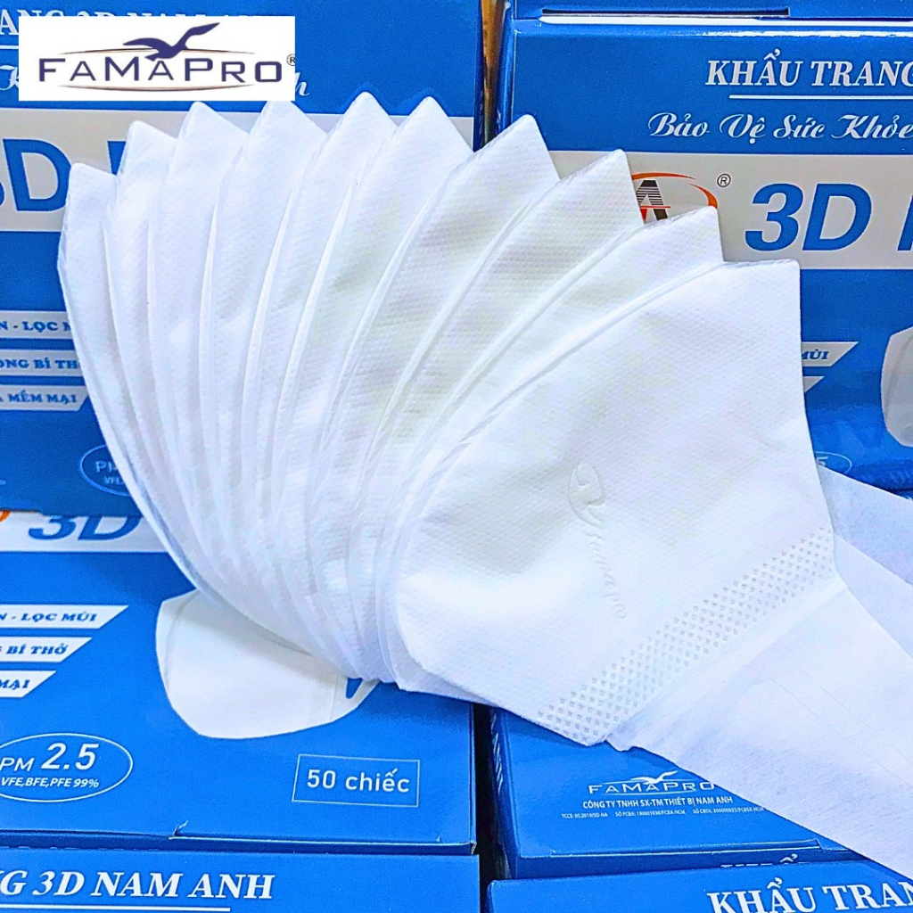 Ảnh Hộp 50 Chiếc khẩu trang 3D quai vải Famapro sản xuất theo công nghệ Nhật Bản 4
