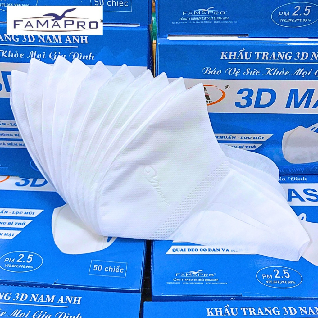 Ảnh Hộp 50 Chiếc khẩu trang 3D quai vải Famapro sản xuất theo công nghệ Nhật Bản 3