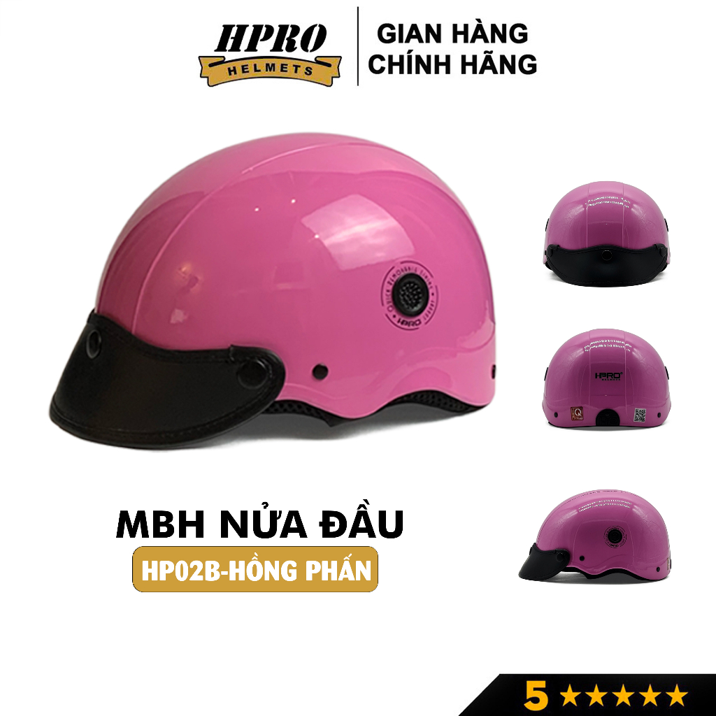 Nón bảo hiểm nửa đầu nữ Hpro helmet, màu hồng đáng yêu, kiểu dáng thời trang, Freesize(55-59cm)