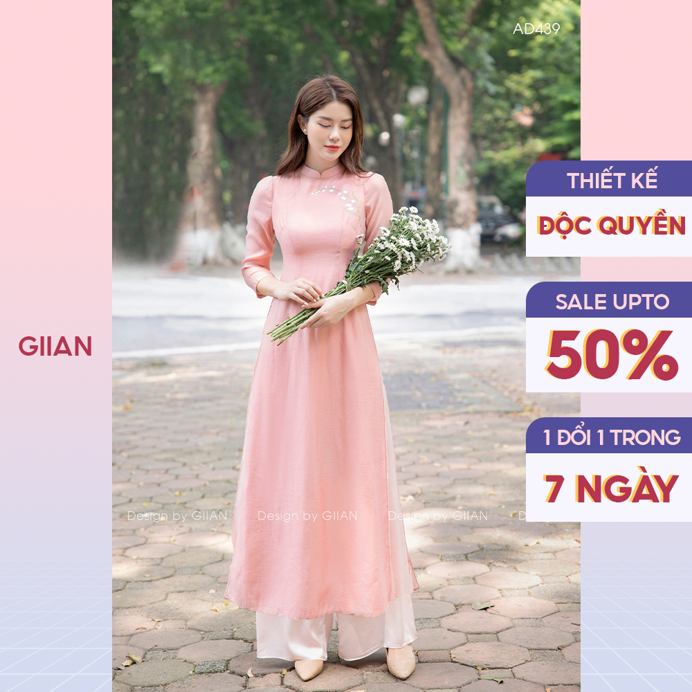 Áo dài cách tân thêu hoa thủ công chất liệu tơ Linh Lan thương hiệu Giian - GAD439