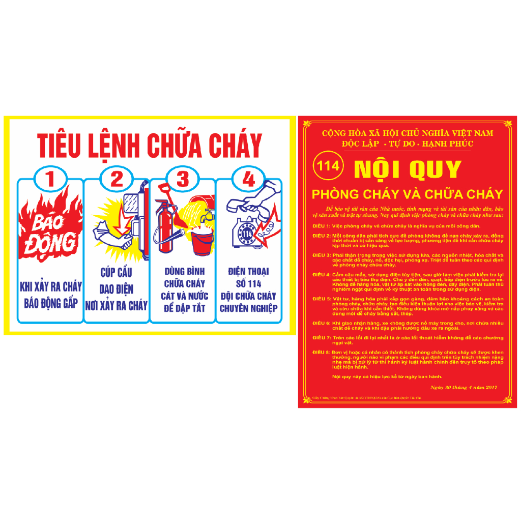 Bảng nội quy và tiêu lệnh chữa cháy kích thước 30x40 IN UV chống nước bảo hành 10 năm
