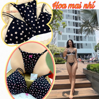 Set đồ lót, áo bralette hoa mai nhí cotton