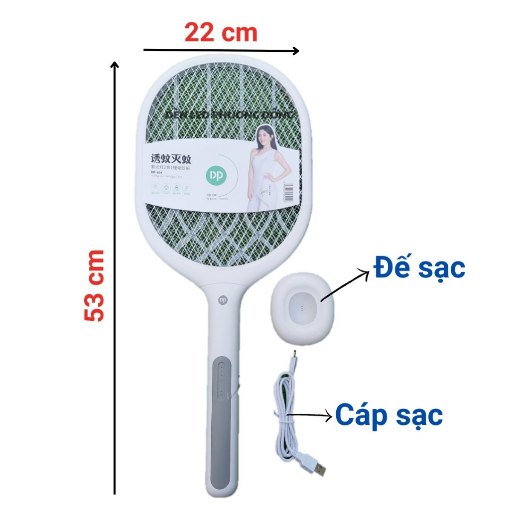 Vợt bắt muỗi kết hợp đèn LED bắt muỗi - Cáp sạc USB Loại Tốt