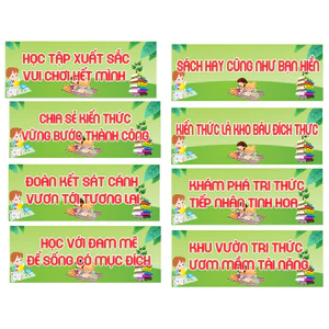 Bộ 8 tranh trang trí thư viện TRANG TRÍ THƯ VIỆN - THƯ VIỆN XANH kích thước 15cmx40cm 1 tranh