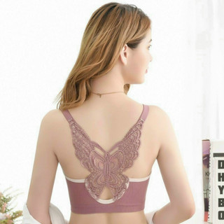 Áo lót bra nữ thể thao cao cấp vải cotton mềm mại phối ren cánh bướ m sau lưng - Freesize(45-75kg)