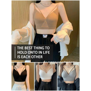 Áo Bra Cotton Tăm 2 Dây Dáng Lửng Chữ V Tạo  Kiểu kèm Mút Đệm mã v300