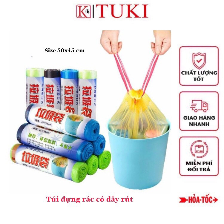 [ 1 cuộn ] Túi nilon đựng rác có dây rút tự huỷ sinh học | Shopee Việt Nam