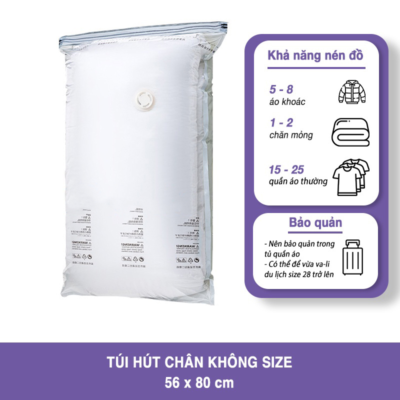 Túi hút chân không đựng quần áo DOROTA không cần dùng bơm tái sử dụng chống nước chống mốc 56x80cm FL568